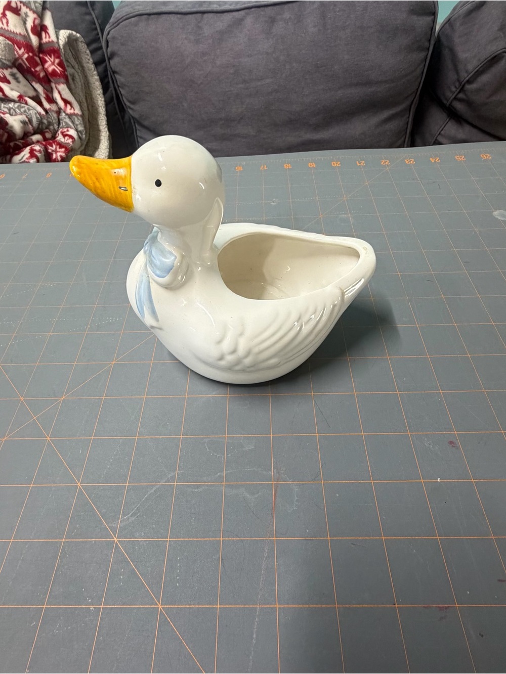 Ceramic White Duck Planter with Yellow Beak small